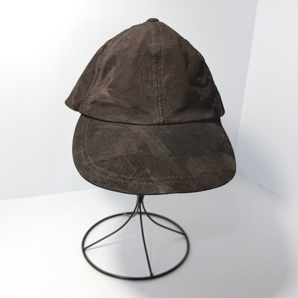 Structure Vintage Mens Brown Suede Leather Baseball Cap Hat Elastic Back L/XL